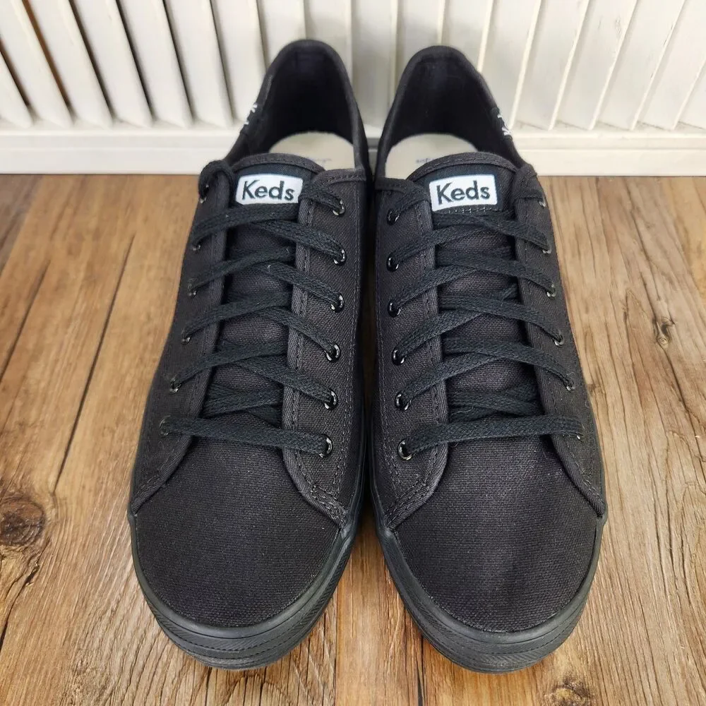 Keds Triple Kick Organic Cotton Platform Shoes Womens Sz 8 Black Canvas WF64855